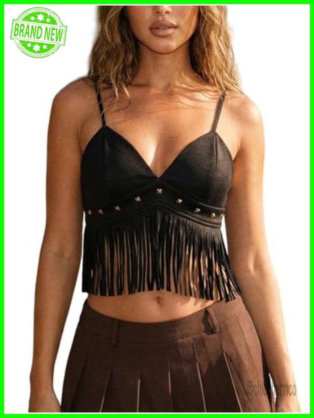 Faux Suede Fringe Crop Top Spaghetti Strap Western Cowgirl Hippie